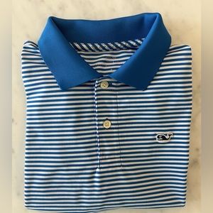 Vineyard Vines Boys Polo Shirt, Blue Stripe, Size L